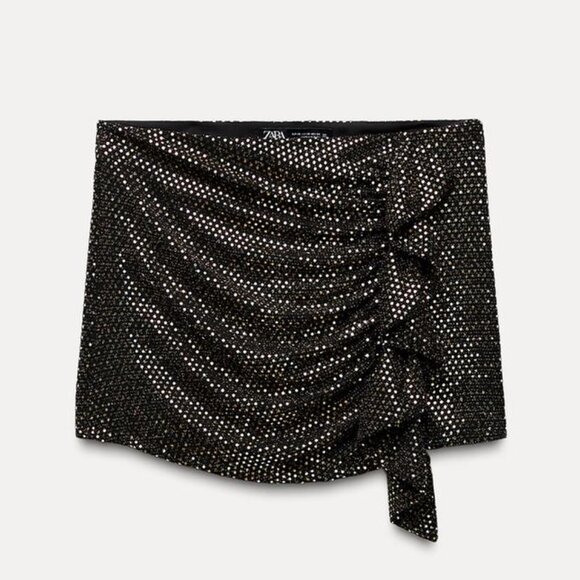 NEW! Zara | Metallic Frill Skort In Black/Aged Gold - Picture 3 of 15